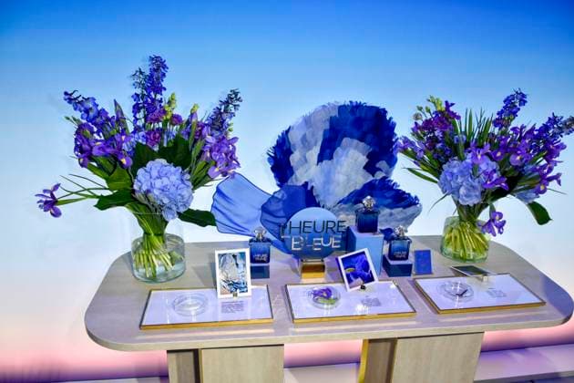 ABB GUERLAIN Cosmetics: Floral Table Decorations for the Maison Guerlain Brand Launch Event at the Lofthouse on September 24, 2026, in Düsseldorf. Guerlain is a French cosmetics company based in North Rhine-Westphalia, Germany.