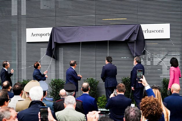 IPA88950467 - September 25, 2026, Varese: Ceremony to name Milan Malpensa Airport after Silvio Berlusconi. Pictured: Attilio Fontana, Paolo Berlusconi, Ignazio La Russa, Matteo Salvini, Carlo Mearelli, Michaela Castelli  Copyright: xEmanuelexDexCarlix xEmanuelexDexCarlix IPA88950467