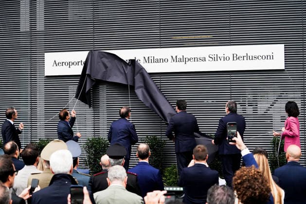 IPA88950470 - September 25, 2026, Varese: Ceremony to name Milan Malpensa Airport after Silvio Berlusconi. Pictured: Attilio Fontana, Paolo Berlusconi, Ignazio La Russa, Matteo Salvini, Carlo Mearelli, Michaela Castelli  Copyright: xEmanuelexDexCarlix xEmanuelexDexCarlix IPA88950470