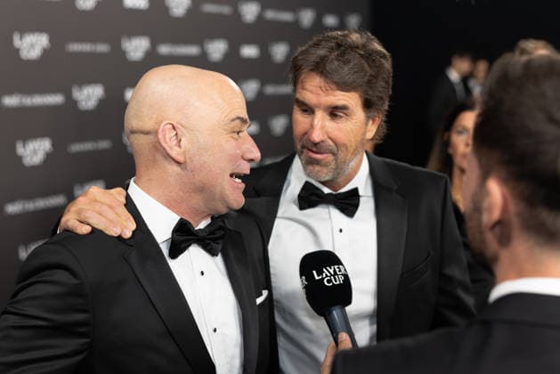 Sports stars attend the Laver Cup Opening Night Gala at Magazine London in London, England Featuring: Andre Agassi and Patrick Rafter Where: London, Greater London, United Kingdom When: 24 Sep 2026 Credit: Alex Cropper Cover Images **Mandatory Credit: Alex Cropper Cover Images** EDITORIAL USE ONLY. NOT FOR USE BY NEWSPAPERS BASED IN THE UK. Copyright: xx coverimg56056868