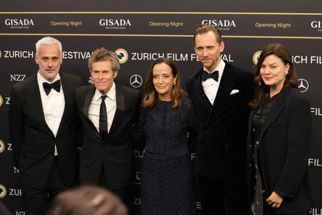 22nd Zurich Film Festival 2026 (from left): Iain Canning, Willem Dafoe, Jennifer Peedom, Tom Hiddleston, and Rebekka Karijord on the green carpet at the Opening Night of the 22nd Zurich Film Festival on September 24, 2026, at the Kongresshaus Zurich, Canton of Zurich, Switzerland