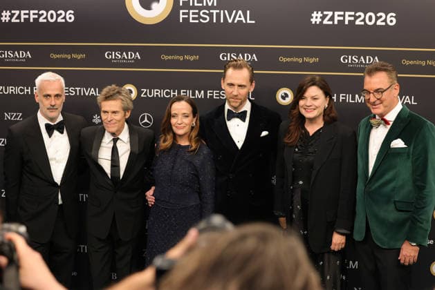 22nd Zurich Film Festival 2026 (from left): Iain Canning, Willem Dafoe, Jennifer Peedom, Tom Hiddleston, Rebekka Karijord, and Christian Jungen on the green carpet at the Opening Night of the 22nd Zurich Film Festival on September 24, 2026, at the Kongresshaus Zürich in the Canton of Zurich, Switzerland