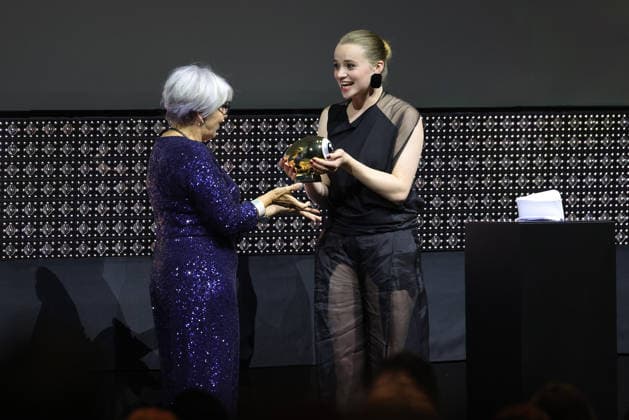 22nd Zurich Film Festival 2026: Elisabeth Baume Schneider, Swiss Federal Councilor, presents the Golden Eye Award to Luna Wedler, Swiss actress, at the opening night of the 22nd Zurich Film Festival on September 24, 2026, at the Kongresshaus Zürich, Canton of Zurich, Switzerland