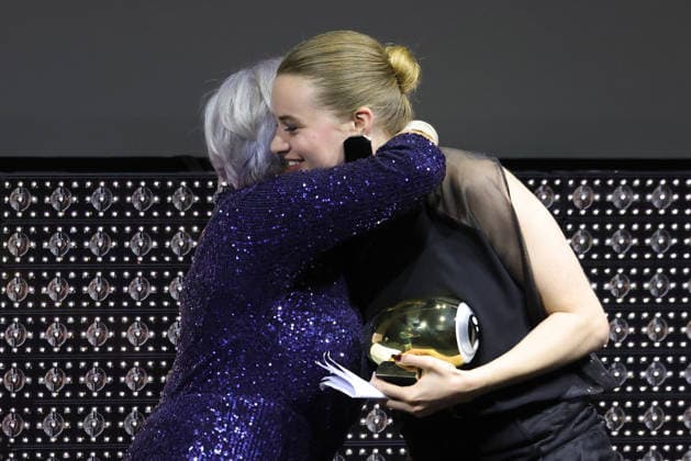 22nd Zurich Film Festival 2026: Elisabeth Baume Schneider, Swiss Federal Councilor, presents the Golden Eye Award to Luna Wedler, Swiss actress, at the opening night of the 22nd Zurich Film Festival on September 24, 2026, at the Kongresshaus Zürich, Canton of Zurich, Switzerland