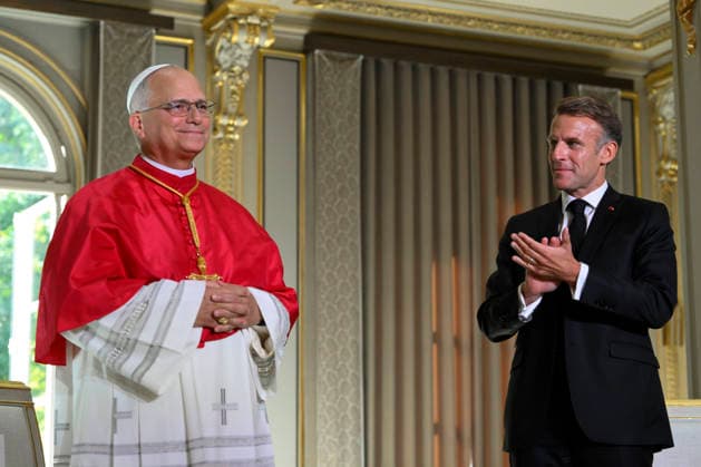 POPE LEO XIV - MEETING WITH AUTHORITIES - ELYSEE PALACE France, Paris, Vatican, 2026 9 25 Meeting with Authorities, Civil Society and the Diplomatic Corps at the Elysee Palace. Pope Leo XIV during his apostolic journey to France. EDITORIAL USE ONLY - NO BOOKS Copyright: xVATICANxMEDIA xCatholicxPressxPhotox