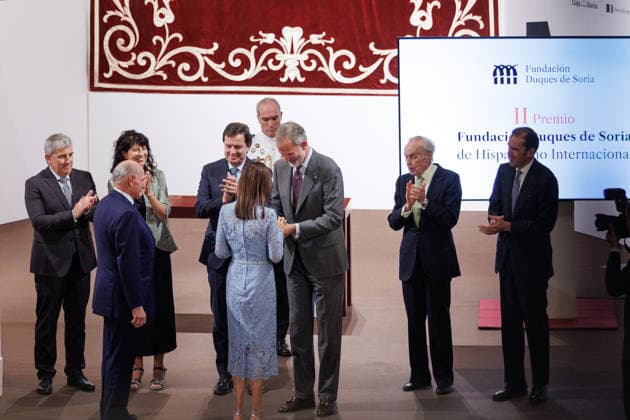 Felipe VI Attends the Award Ceremony for the 2nd International Hispanism Award of the Duques de Soria Foundation King Felipe VI during the award ceremony for the 2nd International Hispanism Award of the Duques de Soria Foundation at the Convent of La Merced on September 25, 2026, in Soria, Castile and León, Spain. The award was presented to PhiloBiblon, the largest digital library and biobibliographic database dedicated to medieval Iberian texts in the Romance languages of Castilian, Catalan, and Galician-Portuguese. The team is led by Professor Charles B. Faulhaber of the University of Oxford. September 25, 2026, Soria, Castile and León, Spain Copyright: xConchaxOrtegax 7799877