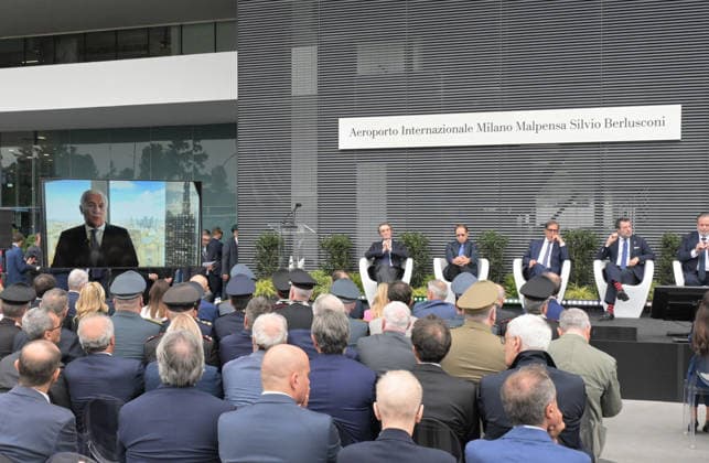 IPA88957014 - Milan, Italy: Silvio Berlusconi was honored with the naming of Milan Malpensa International Airport in his honor during an official ceremony, with a plaque unveiled on the main facade of Terminal 1. In the photo: Antonio Tajani, Minister of Foreign Affairs, via video link  Copyright: xNickxZonnax xNickxZonnax IPA88957014