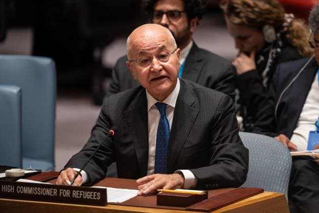 September 25, 2026, Bronx, New York, USA: Barham Salih, United Nations High Commissioner for Refugees briefs Security Council during meeting at United Nations Headquarters in New York, NY on September 25, 2026. Bronx USA  - ZUMAr339 20260925_znp_r339_004 Copyright: xLevxRadinx