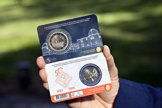 RECORD DATE NOT STATED the unveiling of the Belgian 2-euro coin to mark the 50th anniversary of the National Geographic Institute (IGN) and the 200th anniversary of the Royal Observatory of Belgium (ORB), in Brussels, on Friday 25 September 2026.  ERICxLALMAND 187799249