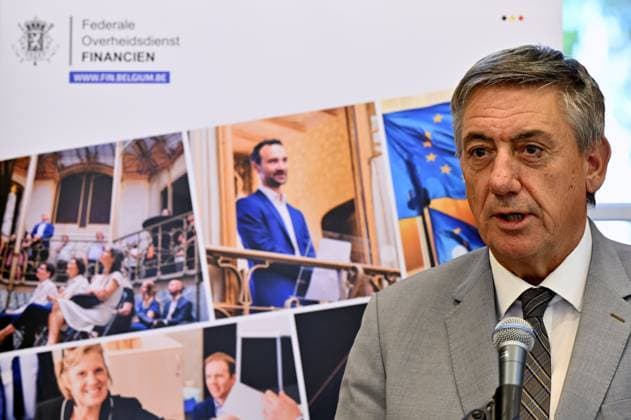 RECORD DATE NOT STATED Vice prime minister Jan Jambon pictured during the unveiling of the Belgian 2-euro coin to mark the 50th anniversary of the National Geographic Institute (IGN) and the 200th anniversary of the Royal Observatory of Belgium (ORB), in Brussels, on Friday 25 September 2026.  ERICxLALMAND 187799290