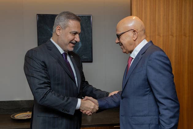Turkish Foreign Minister Hakan Fidan NEW YORK, UNITED STATES - SEPTEMBER 25: Turkish Foreign Minister Hakan Fidan (L) meets with Bahraini Foreign Minister Abdullatif bin Rashid Al Zayani (R) on the sidelines of the high-level week of the 81st United Nations General Assembly in New York, United States, on September 25, 2026. Mustafa Hatipoglu Anadolu New York United States. Editorial use only. Please get in touch for any other usage.  Copyright: x2026xAnadoluxMustafaxHatipoglux