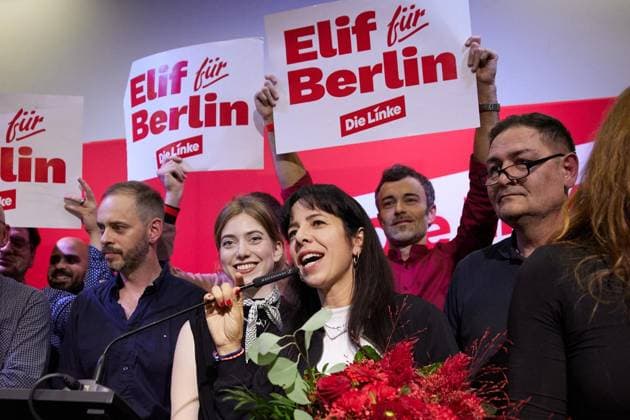 State Party Convention of Die Linke ** FOR EDITORIAL USE ONLY ** EDITORIAL USE ONLY ** p Elif Eralp, Die Linke’s top candidate for the House of Representatives election, is celebrated at her party’s state convention. Germany, Berlin. Berlin. Copyright JörgxCarstensen Copyright: JörgxCarstensen doc87ra1tlkxexgw3p39ir ,EDITORIAL USE ONLY Copyright: JörgxCarstensen