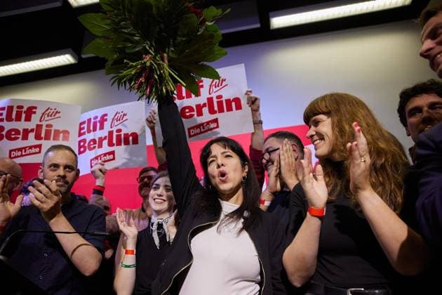 State Party Convention of Die Linke ** FOR EDITORIAL USE ONLY ** EDITORIAL USE ONLY ** p Elif Eralp, Die Linke’s top candidate for the House of Representatives election, is celebrated at her party’s state convention. Germany, Berlin. Berlin. Copyright JörgxCarstensen Copyright: JörgxCarstensen doc87ra1tnv9sz1jda55neg ,EDITORIAL USE ONLY Copyright: JörgxCarstensen
