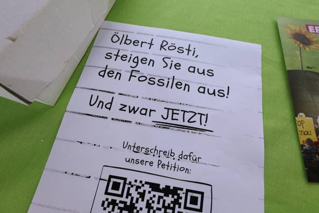 September 25, 2026, Baden AG, SWITZERLAND: Climate rally organized by the Greens and the SP. No 50-degree summers in Baden, Canton of Aargau. A reference to Federal Councilor Albert Roesti