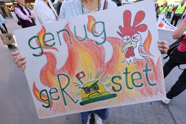 September 25, 2026, Baden AG, SWITZERLAND: Climate rally organized by the Greens and the SP. No 50-degree summers in Baden, Canton of Aargau. A reference to Federal Councilor Albert Roesti