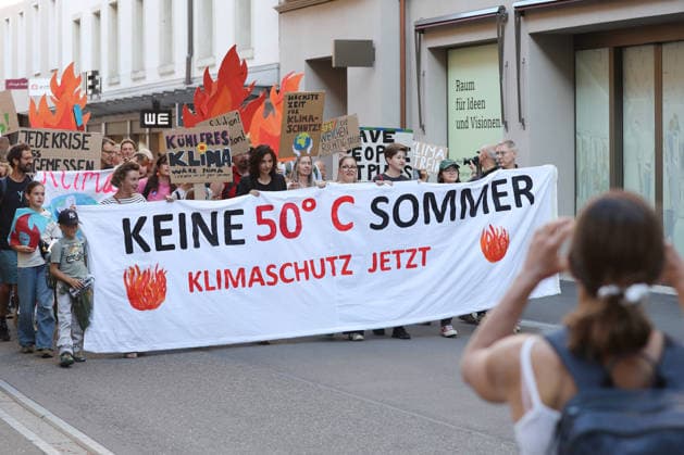 September 25, 2026, Baden AG, SWITZERLAND, Climate rally organized by the Greens and the SP: No 50-degree summers in Baden, Canton of Aargau. Featuring, among others, Irene Kaelin and Gabriela Suter