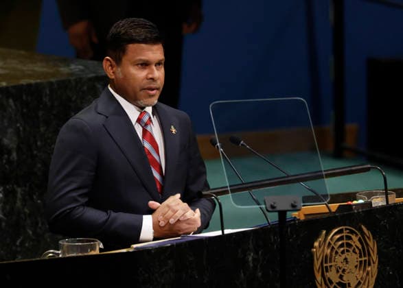 Maldives Vice President Hussain Mohamed Latheef speaks at the UN General Assembly 81st session General Debate in UN General Assembly Hall at the United Nations Headquarters on Friday, September 25, 2026 in New York City.  NYP20260925102 JOHNxANGELILLO