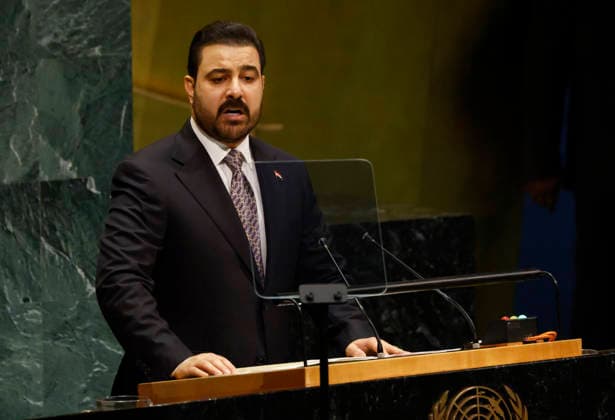 Prime Minister of Iraq Ali Falih Al-Zaidi speaks at the UN General Assembly 81st session General Debate in UN General Assembly Hall at the United Nations Headquarters on Friday, September 25, 2026 in New York City.  NYP20260925106 JOHNxANGELILLO