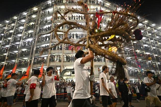 RECORD DATE NOT STATED Hong Kong Pok Fu Lam Village Fire Dragon 2026 Performers performing the fire dragon dance in Wah Fu Estate at Mid-autumn Festival on September 25, 2026 in Hong Kong. (Photo by Kobe Li Nexpher Images) Hong Kong