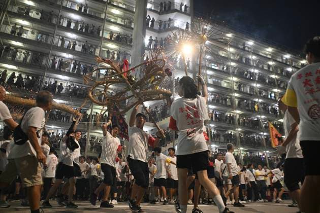 RECORD DATE NOT STATED Hong Kong Pok Fu Lam Village Fire Dragon 2026 Performers performing the fire dragon dance in Wah Fu Estate at Mid-autumn Festival on September 25, 2026 in Hong Kong. (Photo by Kobe Li Nexpher Images) Hong Kong