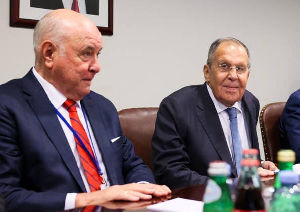 USA, NEW YORK New York City - SEPTEMBER 25, 2026: Russian Federation Council member Grigory Karasin (L) and Russian Foreign Minister Sergei Lavrov attend a meeting with Ugandan PM Jessica Alupo on the sidelines of the 2026 High-level Week as part of the 81st session of the UN General Assembly. Russian Ministry of Foreign Affa New York City USA  - ZUMAt113 20260925_zaa_t113_591 Copyright: xRussianxMinistryxOfxForeignxAffax