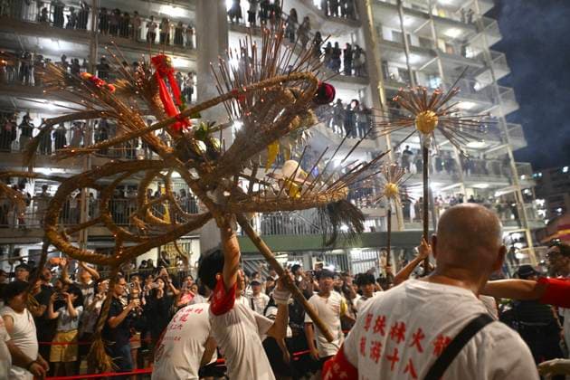 RECORD DATE NOT STATED Hong Kong Pok Fu Lam Village Fire Dragon 2026 Performers performing the fire dragon dance at Wah Fu Estate at Mid-autumn Festival on September 25, 2026 in Hong Kong. (Photo by Kobe Li Nexpher Images) Hong Kong
