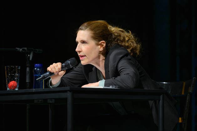 Christine Prayon at the Kulturbeutel Festival in Speyer, Speyer, Germany, September 25, 2026. Comedian Christine Prayon at the microphone during her Farewell Tour show at the opening of the Kulturbeutel Festival in the Alter Stadtsaal.