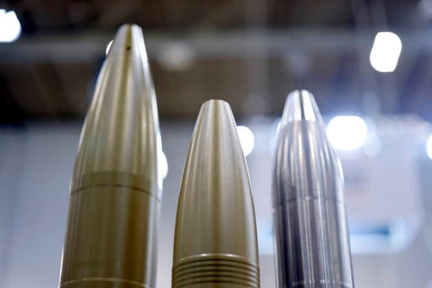 Artillery shells on display at the Euro Defence Expo, the international trade fair for the defense industry, at Messe Essen in Essen, September 25, 2026, North Rhine-Westphalia, Germany Copyright: xChristophxHardtx