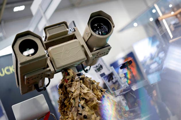 A swiveling sensor tower, such as those used for border security, on display at the Euro Defense Expo, the international trade fair for the defense industry, at Messe Essen in Essen, September 25, 2026, North Rhine-Westphalia, Germany Copyright: xChristophxHardtx