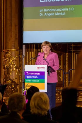 Augsburg, Bavaria, Germany September 25, 2026: Former Chancellor Angela Merkel (CDU) at the Caritas Elisabeth Prize award ceremony in the Golden Hall of Augsburg City Hall. Former Chancellor Angela Merkel delivers a speech