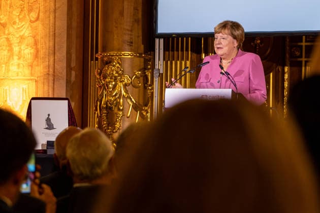 Augsburg, Bavaria, Germany September 25, 2026: Former Chancellor Angela Merkel (CDU) at the Caritas Elisabeth Prize award ceremony in the Golden Hall of Augsburg City Hall. Former Chancellor Angela Merkel delivers a speech