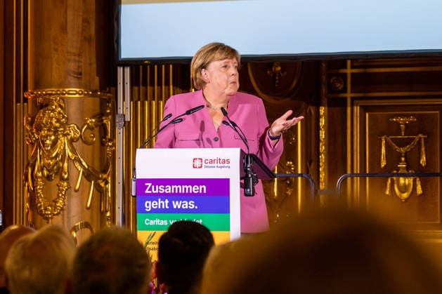 Augsburg, Bavaria, Germany September 25, 2026: Former Chancellor Angela Merkel (CDU) at the Caritas Elisabeth Prize award ceremony in the Golden Hall of Augsburg City Hall. Former Chancellor Angela Merkel delivers a speech