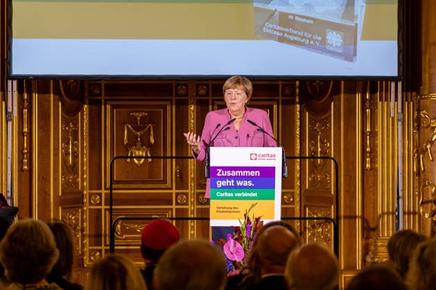Augsburg, Bavaria, Germany September 25, 2026: Former Chancellor Angela Merkel (CDU) at the Caritas Elisabeth Prize award ceremony in the Golden Hall of Augsburg City Hall. Former Chancellor Angela Merkel delivers a speech