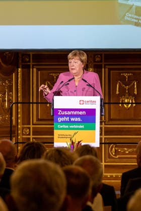 Augsburg, Bavaria, Germany September 25, 2026: Former Chancellor Angela Merkel (CDU) at the Caritas Elisabeth Prize award ceremony in the Golden Hall of Augsburg City Hall. Former Chancellor Angela Merkel delivers a speech