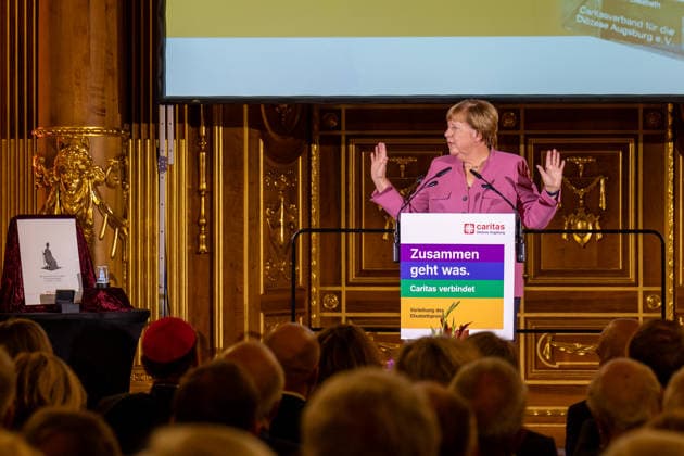 Augsburg, Bavaria, Germany September 25, 2026: Former Chancellor Angela Merkel (CDU) at the Caritas Elisabeth Prize award ceremony in the Golden Hall of Augsburg City Hall. Former Chancellor Angela Merkel delivers a speech