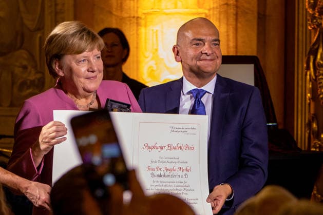 Augsburg, Bavaria, Germany September 25, 2026: Former German Chancellor Angela Merkel (CDU) at the Caritas Elisabeth Prize award ceremony in the Golden Hall of Augsburg City Hall. Former Chancellor Angela Merkel holds the Augsburg Elisabeth Prize alongside Caritas Director Markus Müller