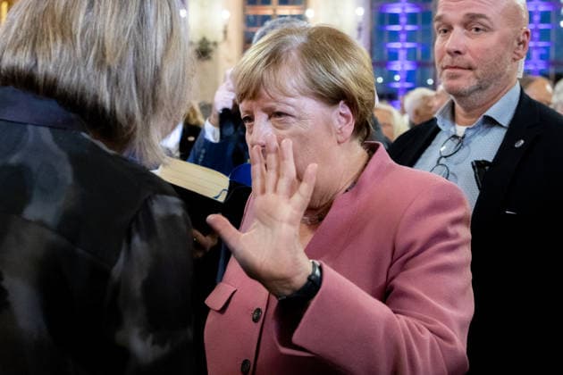 Augsburg, Bavaria, Germany September 25, 2026: Former Chancellor Angela Merkel (CDU) at the Caritas Elisabeth Prize award ceremony in the Golden Hall of Augsburg City Hall. Former Chancellor Dr. Angela Merkel gestures with her hand