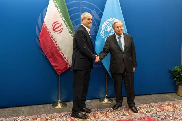 September 25, 2026, Bronx, New York, USA: The Secretary-General Antonio Guterres meets with Dr. Masoud Pezeshkian, President of Islamic Republic of Iran at United Nations Headquarters in New York, NY on September 25, 2026. Bronx USA - ZUMAr339 20260925_znp_r339_017 Copyright: xLevxRadinx