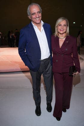 IPA88970506 - Milan, Milan Women™s Fashion Week Spring Summer 2027 - Women™s Fashion, Spring Summer 2027 - Luisa Spagnoli fashion show - front row Pictured: Giovanni Terzi and Simona Ventura  Copyright: xRiccardoxGIordanox xRiccardoxGiordano IPAx IPA88970506