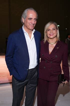 IPA88970502 - Milan, Milan Women™s Fashion Week Spring Summer 2027 - Women™s Fashion, Spring Summer 2027 - Luisa Spagnoli fashion show - front row Pictured: Giovanni Terzi, Simona Ventura  Copyright: xRiccardoxGIordanox xRiccardoxGiordano IPAx IPA88970502