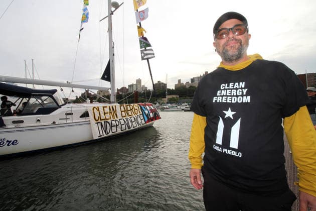 September 25, 2026, Manhattan, New York, U.S.A: New York, New York September 25, 2026..Casa Pueblo protests climate change and wants clean energy. They sailed around Manhattan stopping at Con Edison plant and Big Alice plant in Queens, They cruised by the United Nations and the final stop was in front of the Statue of Liberty.. Clean Energy Now Manhattan U.S.A - ZUMAc272 20260925_znp_c272_001 Copyright: xEmilyxCotlerx