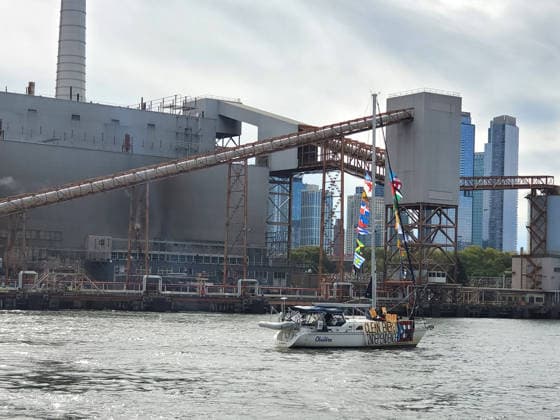 September 25, 2026, Manhattan, New York, U.S.A: New York, New York September 25, 2026..Casa Pueblo protests climate change and wants clean energy. They sailed around Manhattan stopping at Con Edison plant and Big Alice plant in Queens, They cruised by the United Nations and the final stop was in front of the Statue of Liberty.. Clean Energy Now Manhattan U.S.A - ZUMAc272 20260925_znp_c272_002 Copyright: xEmilyxCotlerx