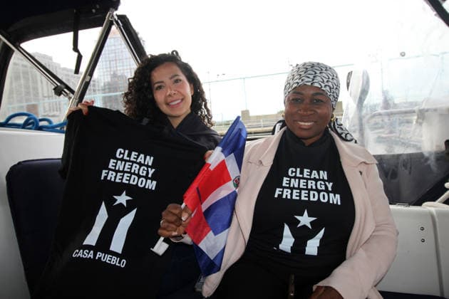 September 25, 2026, Manhattan, New York, U.S.A: New York, New York September 25, 2026..Casa Pueblo protests climate change and wants clean energy. They sailed around Manhattan stopping at Con Edison plant and Big Alice plant in Queens, They cruised by the United Nations and the final stop was in front of the Statue of Liberty.. Clean Energy Now Manhattan U.S.A - ZUMAc272 20260925_znp_c272_006 Copyright: xEmilyxCotlerx