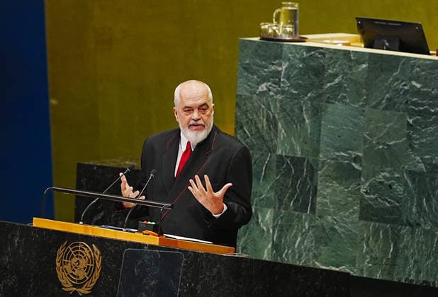 81st United Nations General Assembly NEW YORK, UNITED STATES - SEPTEMBER 25: Edi Rama, Prime Minister of Albania, delivers a speech during the 81st United Nations General Assembly (UNGA) in New York, United States, on September 25, 2026. Selcuk Acar Anadolu New York United States. Editorial use only. Please get in touch for any other usage.  Copyright: x2026xAnadoluxSelcukxAcarx