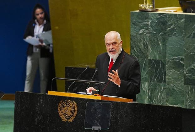 81st United Nations General Assembly NEW YORK, UNITED STATES - SEPTEMBER 25: Edi Rama, Prime Minister of Albania, delivers a speech during the 81st United Nations General Assembly (UNGA) in New York, United States, on September 25, 2026. Selcuk Acar Anadolu New York United States. Editorial use only. Please get in touch for any other usage.  Copyright: x2026xAnadoluxSelcukxAcarx