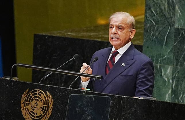 81st United Nations General Assembly NEW YORK, UNITED STATES - SEPTEMBER 25: Muhammad Shehbaz Sharif, Prime Minister of Pakistan, delivers a speech during the 81st United Nations General Assembly (UNGA) in New York, United States, on September 25, 2026. Selcuk Acar Anadolu New York United States. Editorial use only. Please get in touch for any other usage.  Copyright: x2026xAnadoluxSelcukxAcarx