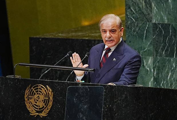 81st United Nations General Assembly NEW YORK, UNITED STATES - SEPTEMBER 25: Muhammad Shehbaz Sharif, Prime Minister of Pakistan, delivers a speech during the 81st United Nations General Assembly (UNGA) in New York, United States, on September 25, 2026. Selcuk Acar Anadolu New York United States. Editorial use only. Please get in touch for any other usage.  Copyright: x2026xAnadoluxSelcukxAcarx