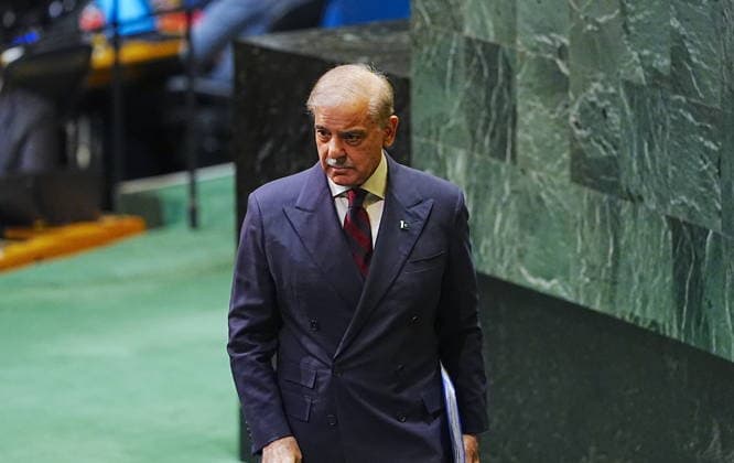 81st United Nations General Assembly NEW YORK, UNITED STATES - SEPTEMBER 25: Muhammad Shehbaz Sharif, Prime Minister of Pakistan, delivers a speech during the 81st United Nations General Assembly (UNGA) in New York, United States, on September 25, 2026. Selcuk Acar Anadolu New York United States. Editorial use only. Please get in touch for any other usage.  Copyright: x2026xAnadoluxSelcukxAcarx