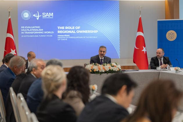 Turkish Foreign Minister Hakan Fidan NEW YORK, UNITED STATES - SEPTEMBER 25: Turkish Foreign Minister Hakan Fidan delivers opening remarks and answers questions during the session titled Re-evaluating Multilateralism in a Transforming World: The Role of Regional Ownership, held with representatives of leading US think tanks and academics on the sidelines of the high-level week of the 81st United Nations General Assembly in New York, United States, on September 25, 2026. Mustafa Hatipoglu Anadolu New York United States. Editorial use only. Please get in touch for any other usage.  Copyright: x2026xAnadoluxMustafaxHatipoglux