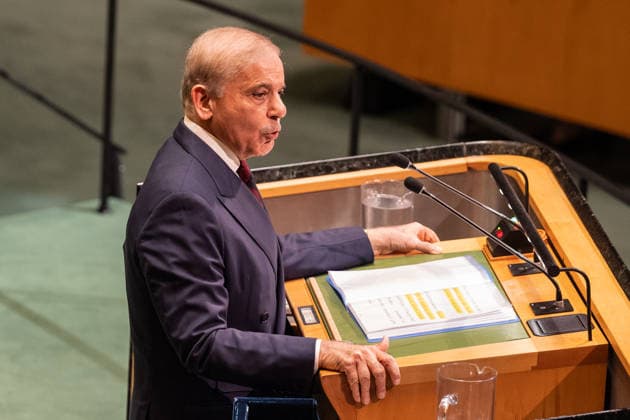 NY: UN General Assembly debates on day 4 Prime Minister of Pakistan Muhammad Shehbaz Sharif speaks during General Debates on day 4 of UN General Assembly 81 at UN headquarters in New York, NY on September 25, 2026. United States Copyright: LevxRadin